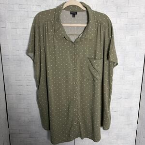 Torrid women’s blouse polkadot green cream feminine romantic soft plus size